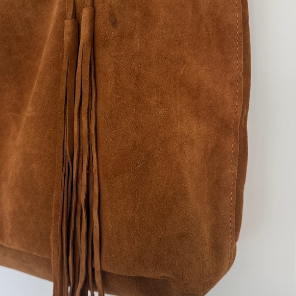 Argentine Real Suede British Tan Cognac Tote Bag with Tassels - Picture 7 of 14